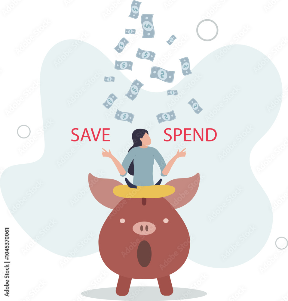 Money decision, save or spend, financial options when receive bonus or extra money, choose to invest or pay off debt concept.flat characters. Money decision, save or spend, financial options when receive bonus or extra money, choose to invest or pay off debt concept.flat characters.