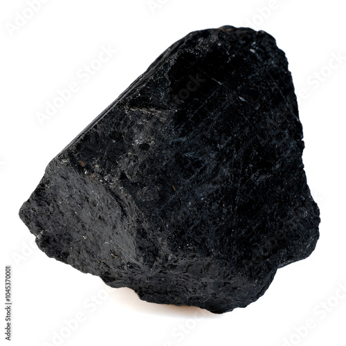 Natural Black Tourmaline Mineral Sample on White Background photo