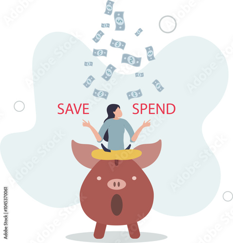 Money decision, save or spend, financial options when receive bonus or extra money, choose to invest or pay off debt concept.flat characters.