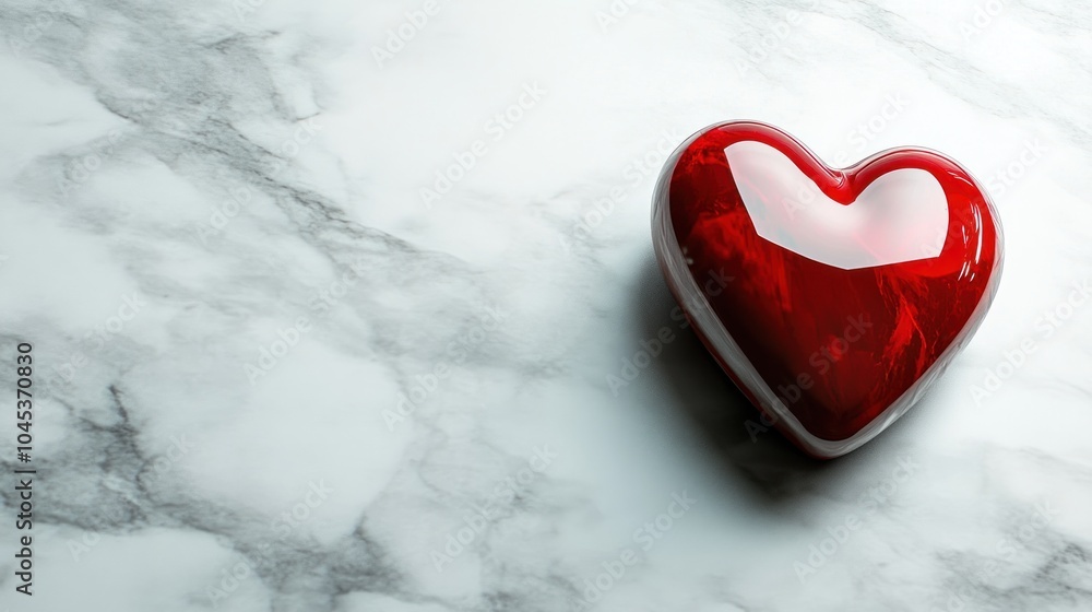 Glossy Red Heart on Marble Background Glossy Red Heart on Marble Background