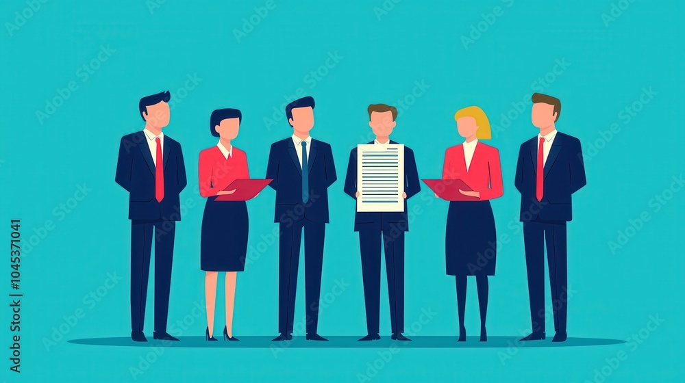 Business team collaborating, presenting ideas, discussing strategies, on a vibrant blue background. Business team collaborating, presenting ideas, discussing strategies, on a vibrant blue background.