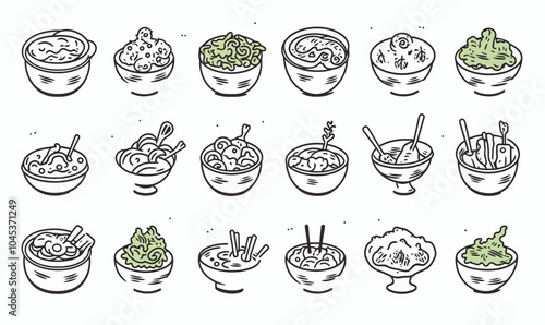 Vegatable dish, poke bowl food and healthy salad set. on white background