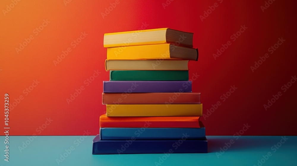 Colorful Stacked Books on a Gradient Background Colorful Stacked Books on a Gradient Background