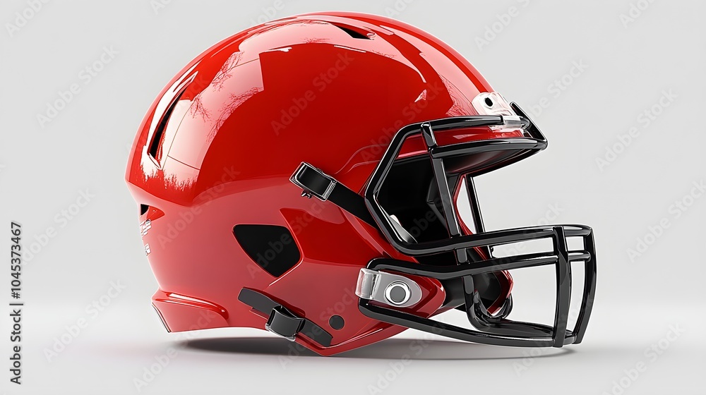 Fototapeta premium Red American Football Helmet with Black Facemask