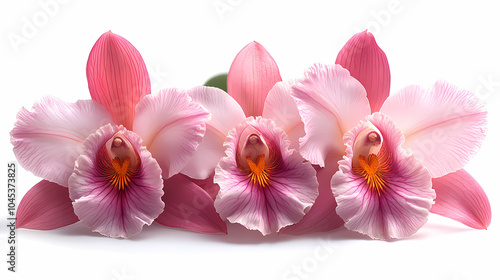 A delicate close-up of a blooming cattleya orchid in a spring garden, showcasing the beauty of nature with its bright petals .