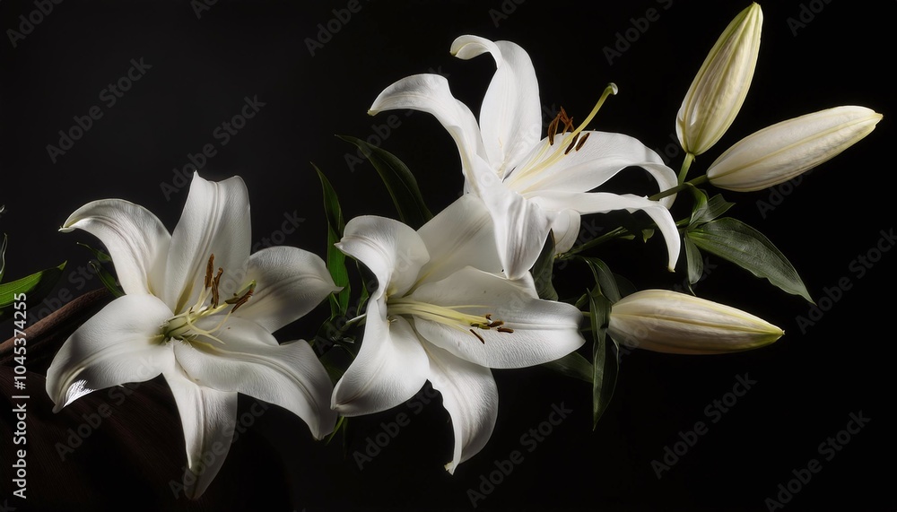 Elegant White Lily Against Dramatic Black Background Elegant White Lily Against Dramatic Black Background