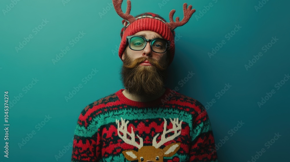 Ugly Christmas Sweater. Host a Winter Party Craze with Knitted Sweater and Hipster Celebration Ugly Christmas Sweater. Host a Winter Party Craze with Knitted Sweater and Hipster Celebration