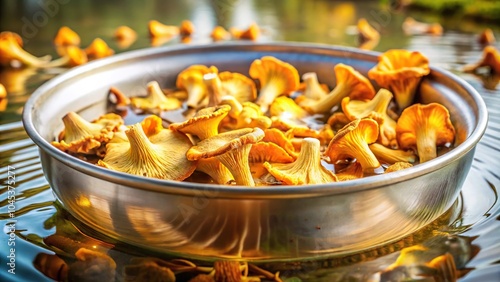 Cleaned chanterelles in a basin ready for processing