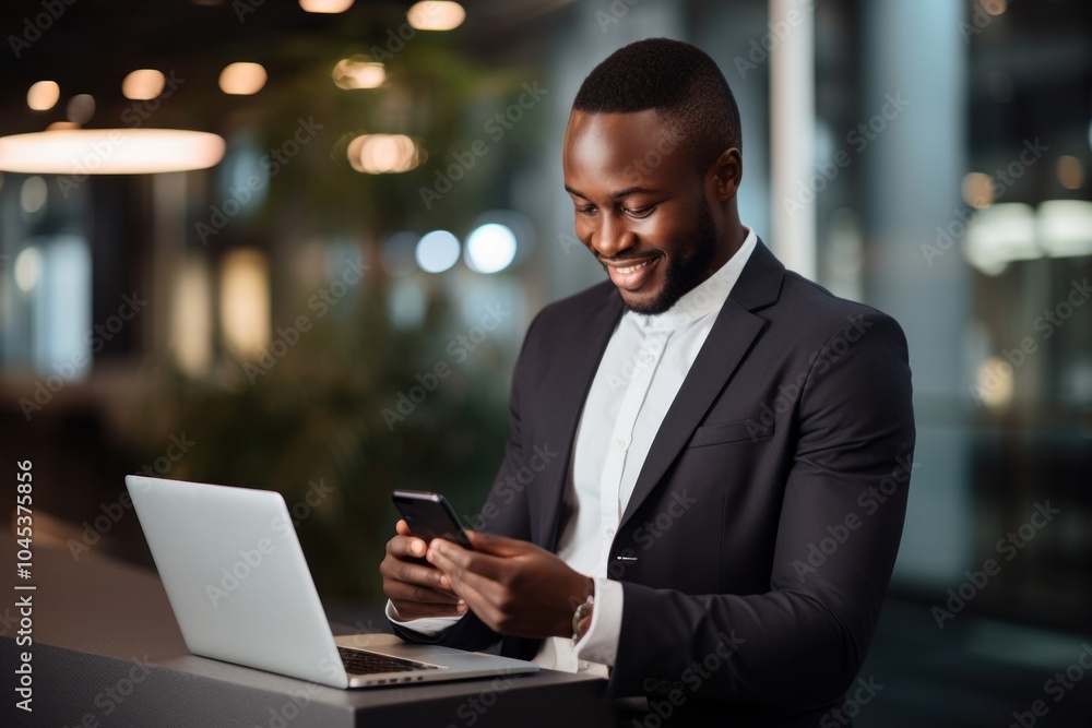 Black business man laptop computer office. Black business man laptop computer office.