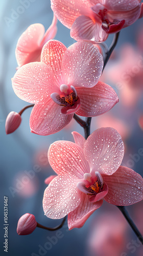 A delicate close-up of a blooming cattleya orchid in a spring garden, showcasing the beauty of nature with its bright petals .