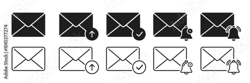 Mail envelope vector icon. Closed, open with a message email envelope. Set sms vector icons in flat style.
