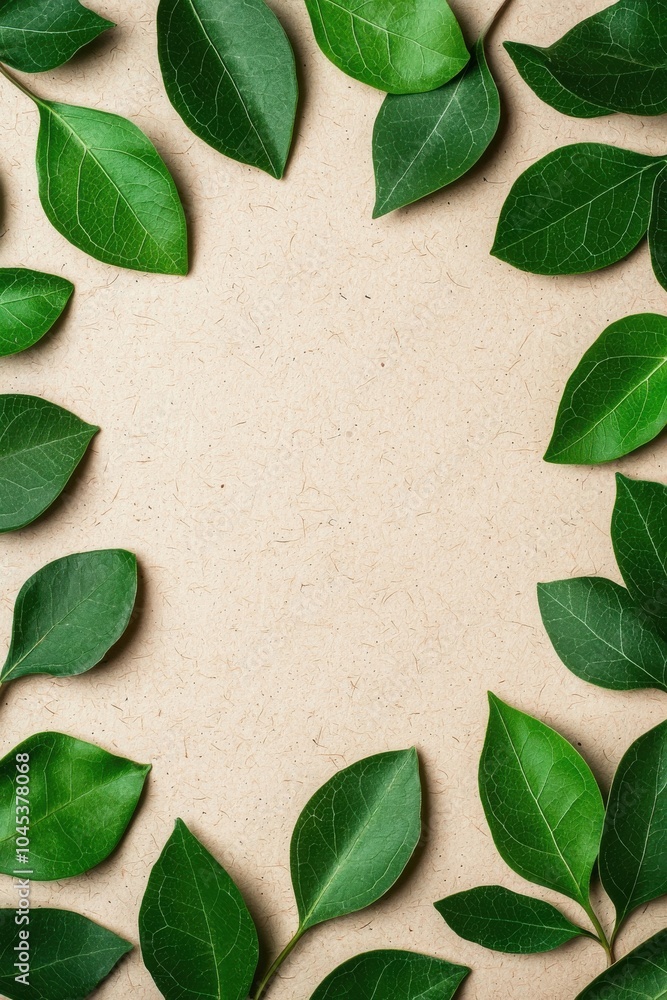 Fototapeta premium Green Leaves on Recycled Paper Background Texture
