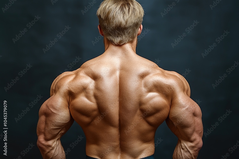 Muscular Man's Back with Defined Muscles and Blonde Hair Muscular Man's Back with Defined Muscles and Blonde Hair