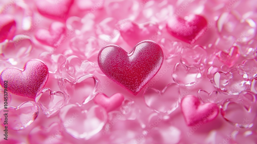 Obraz premium Glossy Pink Hearts on a Soft Background