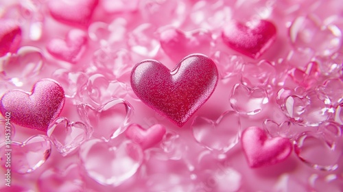 Glossy Pink Hearts on a Soft Background