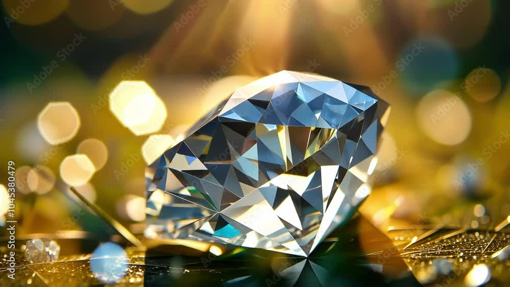 Sparkling Diamond on Golden Reflective Surface Sparkling Diamond on Golden Reflective Surface