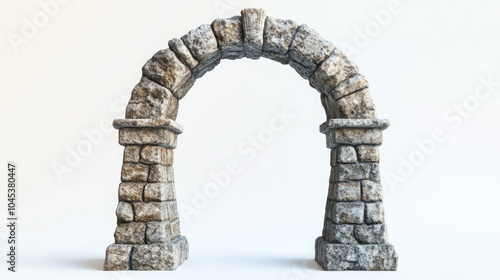 Ancient stone archway with decorative stonework, standing alone on a white background.