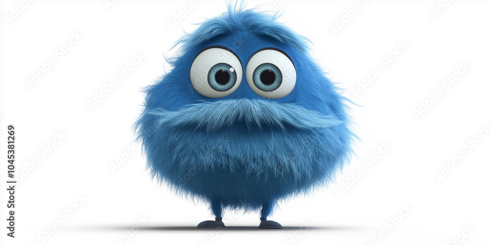 Fototapeta premium Blue fluffy mascot character standing and smiling