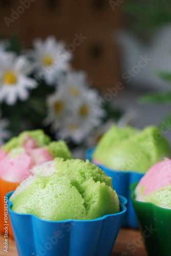 Colourful Blossom Steamed Cupcake or Apam Mekar photo