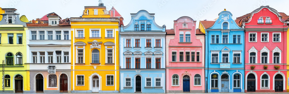 Fototapeta premium Eastern European apartment blocks. AI generative.