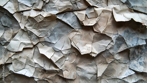 Crumpled Paper Texture: A close-up shot of a crumpled paper texture, capturing the abstract beauty of the creases and folds. The paper is a mix of brown and white.