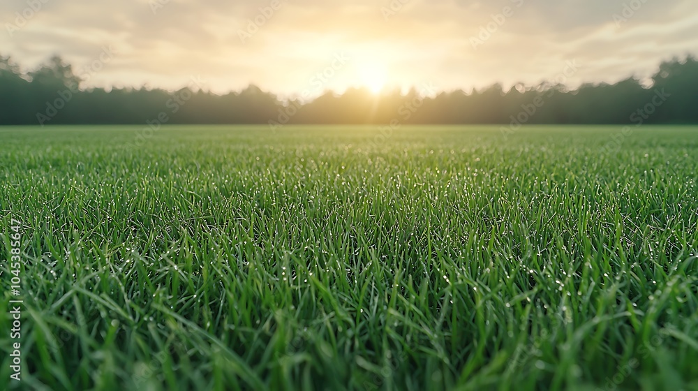 Obraz premium Breathtaking view of lush green grass at sunrise capturing nature's serenity and vibrant beauty in the landscape