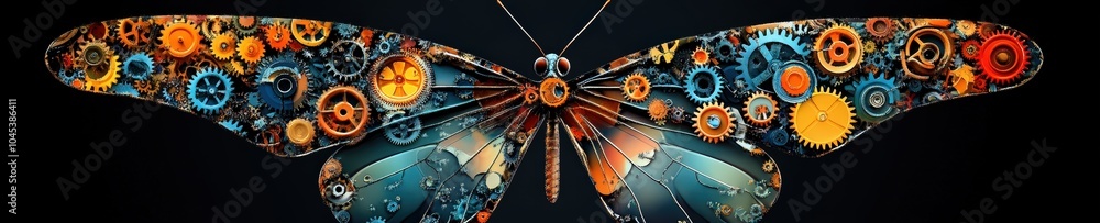 Business Transformation Visualized as a Butterfly Composed of Colorful Gears Symbolizing Change, Innovation, and the Fusion of Technology and Nature Business Transformation Visualized as a Butterfly Composed of Colorful Gears Symbolizing Change, Innovation, and the Fusion of Technology and Nature