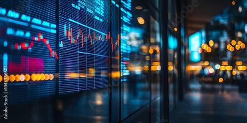 Wallpaper Mural The image shows a financial chart on a blurry background of a modern office building, illustrating the concepts of forex trading and investment. Torontodigital.ca