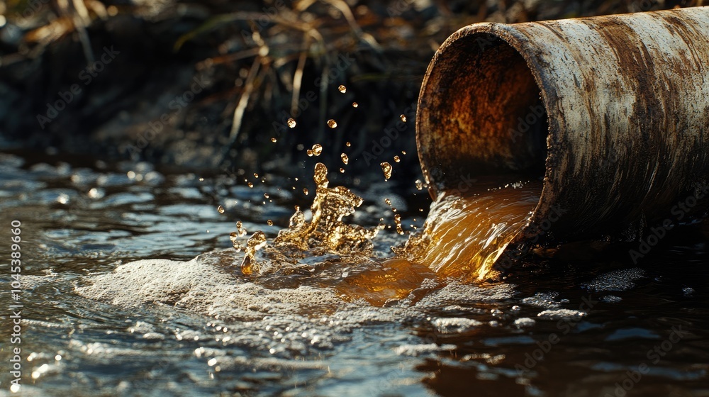 custom made wallpaper toronto digitalBrownish water splashing from a wrack water pipe into a polluted creek, creating ripples.