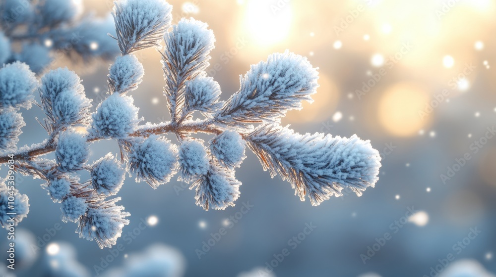 Delicate frost-covered branches glimmer under the soft light of a winter morning in a serene snowy landscape Delicate frost-covered branches glimmer under the soft light of a winter morning in a serene snowy landscape