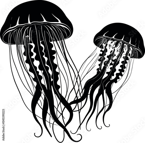Jellyfish vector black silhouette print design