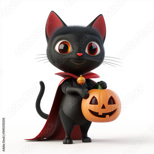 A cat holding pumpkin isolation, Illustration.