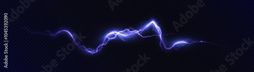 Bright glow of lightning. Realistic effect of bright electric discharge of blue lightning. Vector 10 EPS