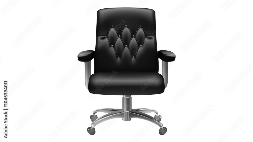 Fototapeta premium Elegant black office chair with comfortable design suited for modern workspaces or home offices in a minimalist style.
