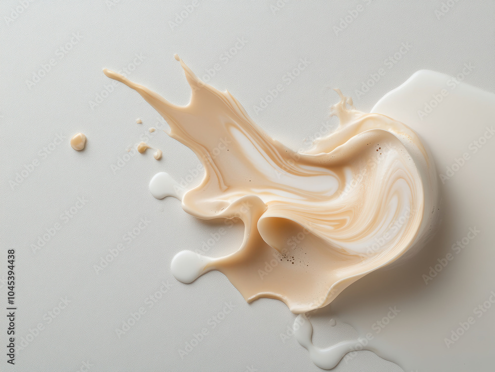 Swirling milk and coffee create intricate shapes, blending together in beautiful display of creamy textures and soft colors. dynamic movement evokes sense of calm and creativity Swirling milk and coffee create intricate shapes, blending together in beautiful display of creamy textures and soft colors. dynamic movement evokes sense of calm and creativity