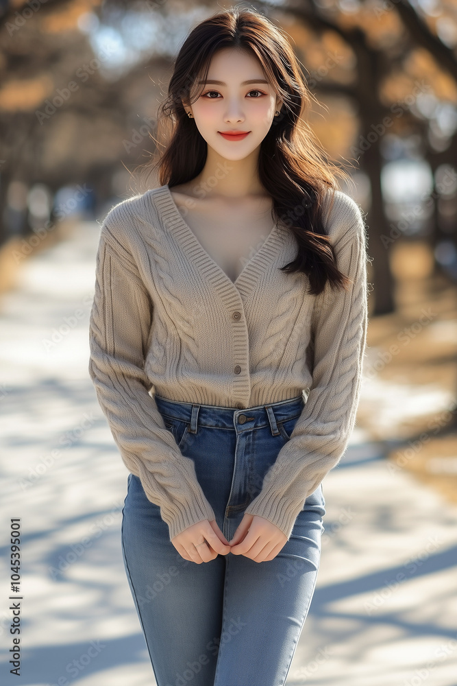 가을 니트 입은 아름다운 여성 가을 니트 입은 아름다운 여성