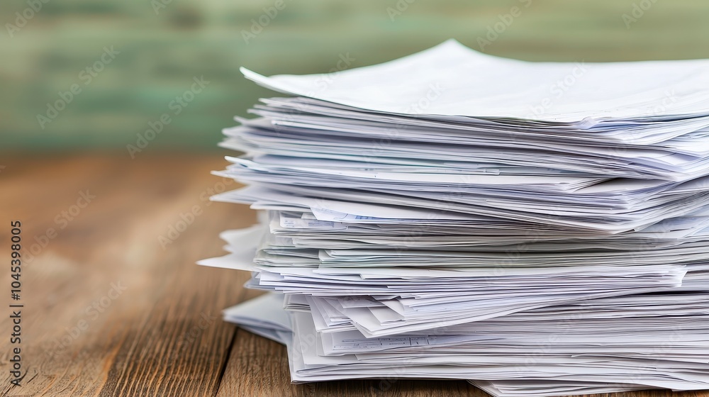 Stack of papers on rustic wooden table, representing office work and documentation. Stack of papers on rustic wooden table, representing office work and documentation.
