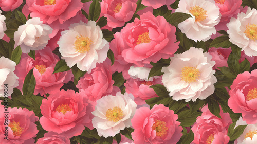 pink and white peonies pattern, flower background