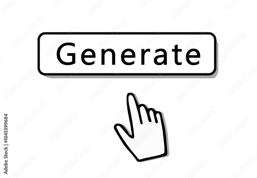 The Generate button in the vector. A button with a pointer and splashes, an emotional icon for generating Artificial intelligence, chats, AI. Hand cursor icon. The click icon is the movement The Generate button in the vector. A button with a pointer and splashes, an emotional icon for generating Artificial intelligence, chats, AI. Hand cursor icon. The click icon is the movement