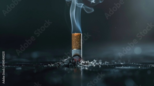 Smoking cessation concept with cigarette butt and smoke against dark background,Great American Smokeout