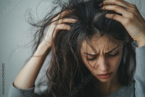 Unhealthy Hair. The Woman with Unkempt Hair Showing Symptoms of Alopecia and Stress