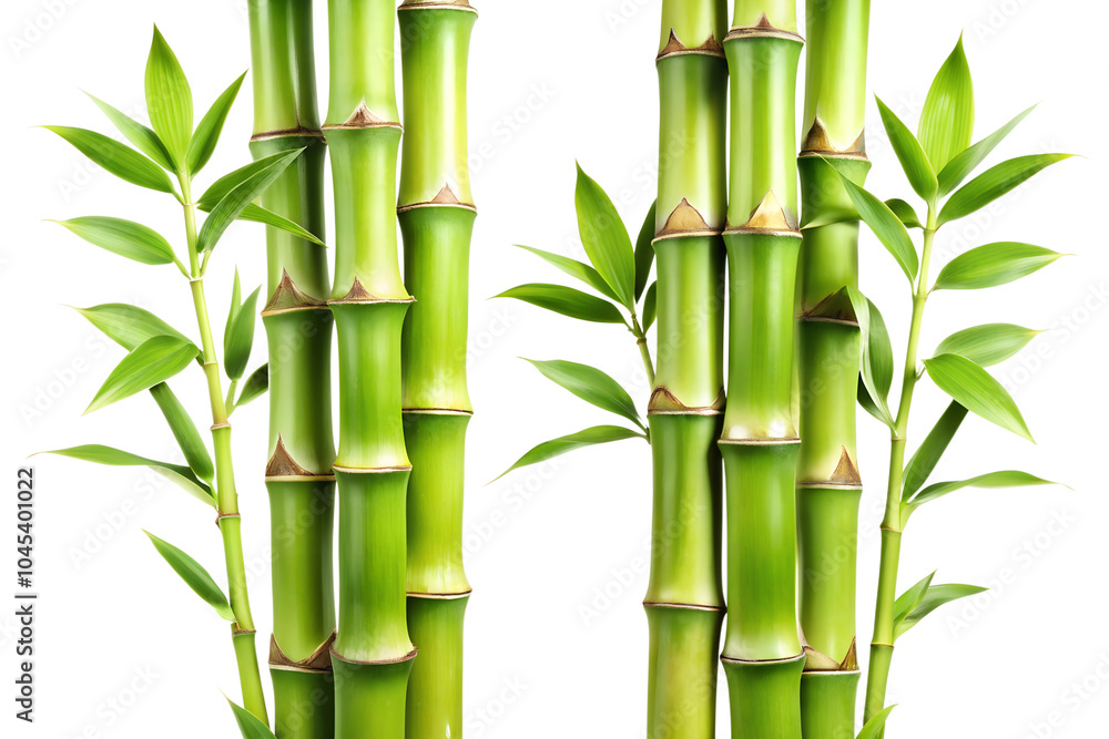Obraz premium Two Green Bamboo Stalks with Fresh Leaves