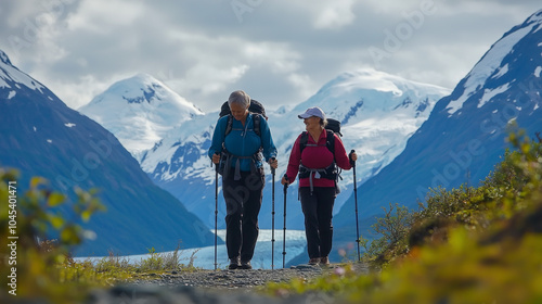 Older couple outdoor hiking 