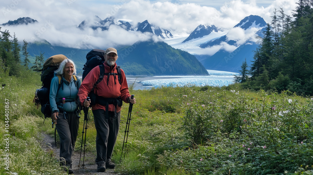 Fototapeta premium Older couple outdoor hiking 
