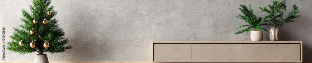 Fototapeta premium Modern Minimalist Living Room with Christmas Tree