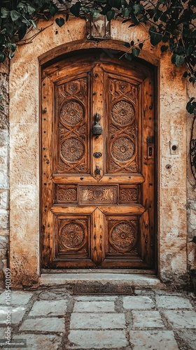 Beautifully Carved Wooden Door in Traditional Home