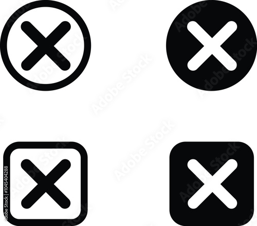 cross button. black and white yes and no sign. vector symbol on transparent background.