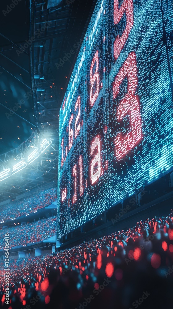 Naklejka premium Massive Scoreboard in Stadium with Vibrant Lights