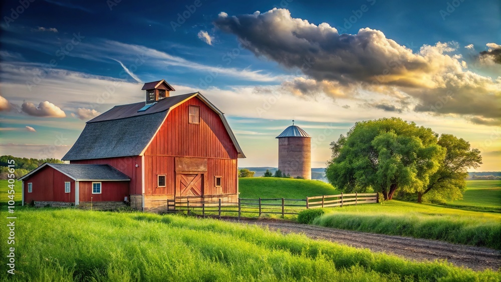Obraz premium farm landscape with a barn in the background Long Shot