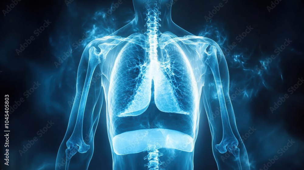 High resolution X ray of ribcage with clear lung outline, showcasing anatomy High resolution X ray of ribcage with clear lung outline, showcasing anatomy